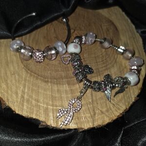 Elegant Breast Cancer Awareness/ Pink Charm Bracelet Set
